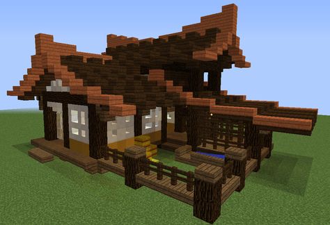 Old Japan Farm House - GrabCraft - Your number one source for MineCraft buildings, blueprints, tips, ideas, floorplans! Minecraft Japanese Animal Farm, Casas Mine, Japan Minecraft, Japan Farm, Minecraft Japanese House, Minecraft Building Blueprints, Minecraft Japanese, Old Japan, Minecraft Houses Blueprints