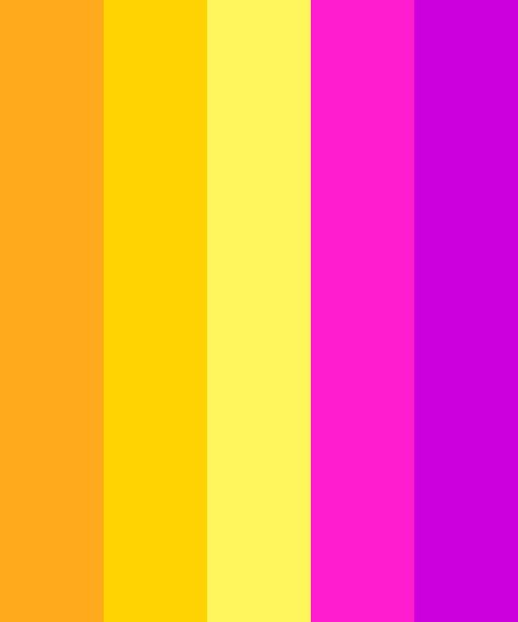 Yellow and Magenta Color Palette Magenta Color Pallete, Magenta Yellow Color Palette, Chips Branding, Pink And Yellow Color Palette, Magenta Color Palette, Vivid Color Palette, Mint Color Palettes, Magenta And Yellow, Afro Futurism