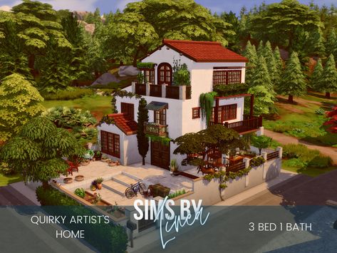 The Sims Resource - Quirky Artists Home Sims 4 Eclectic House, Sims 4 Artist House, Sims 4 Lots, Artists Home, Living Room Sims 4, The Sims 4 Lots, Sims 4 Kitchen, Spanish Decor, Sims 4 Bedroom