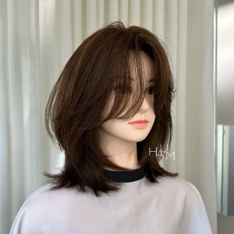 Short Hair Thick Straight, Collarbone Layered Hair, Korean Short Hair For Chubby Face, Middle Hairstyles, Haircut For Chubby Face, Unique Hair Cuts, Unique Haircuts, Short Hair For Chubby Faces, Hairstyles For Chubby Faces