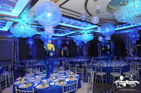 Underwater Bubbles Party Room Underwater Theme Party, Underwater Wedding, Underwater Party, Sea Party Ideas, Mitzvah Themes, Prom Themes, Bubble Party, Underwater Theme, Quinceanera Decorations