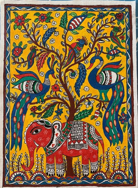 Kerala Mural Painting On Canvas, Mural Painting On Canvas, Patachitra Paintings, Madhubani Motifs, Colorful Art Paintings, Tulsi Vivah, Worli Painting, Warli Painting, Madhubani Paintings