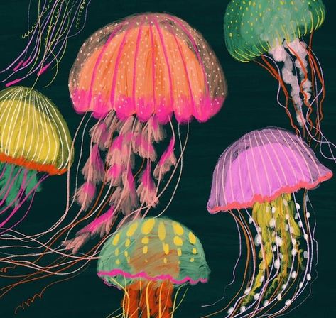 Boho Canvas Art, Boho Canvas, Posca Art, Arte Inspo, Painting Art Projects, Funky Art, Jellyfish, 그림 그리기, Art Classes