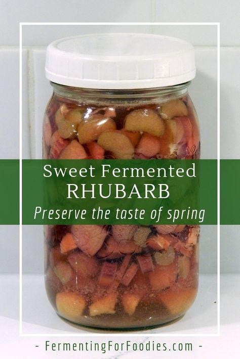 Sweet Fermented Rhubarb - Fermenting for Foodies Fermented Rhubarb Recipes, Fermented Rhubarb, Fermented Herbs, Rhubarb Preserves, Fermented Recipes, Fermented Vegetables Recipes, Pickled Foods, Hot Dog Toppings, Nourishing Traditions