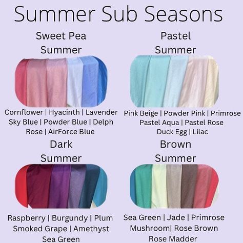 Kaitlyn Larson | I’ve been getting a lot of questions around sub seasons! Here is a visual of @houseofcolourusa’s summer sub seasons along with the colors… | Instagram Dark Summer Makeup, Dark Summer Color Palette, House Of Colour Summer, Summer Color Season, Zyla Dusky Summer, Color Analysis Summer, Summer Skin Tone, Autumn Color Palette Fashion, Cool Summer Palette