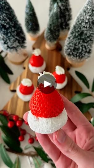 11K views · 3.3K reactions | Donut Santa Hats🎅

These Santa hat treats are the perfect holiday snack and they are so easy to make! You only need three ingredients: powdered sugar mini donuts, strawberries, and whipped cream. Enjoy!🎄⭐️🎁

#easyrecipes #santahat #christmastreats | Rachel Anderson Christmas Snacks Videos, Strawberry Santa Hats, Strawberry Santa, Snacks Videos, Mini Santa Hat, Strawberry Santas, Strawberries And Whipped Cream, Easy Christmas Cake Recipe, Holiday Snack