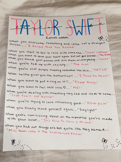 playlist for Taylor Swift’s Lover album for when your feeling some typa way lmao Taylor Swift Songs For Moods, Taylor Swift Spotify Names, Taylor Swift Song For Every Mood, Taylor Songs For When, Taylor Swift Song To Listen To When, Best Taylor Swift Lyrics Quotes Lover, Taylor Swift Love Songs List, Taylor Swift Songs For Different Moods, Playlist Names For Taylor Swift