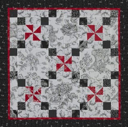 Three-Color Pinwheels Asian Fabrics, Pinwheel Quilts, Pinwheel Quilt Pattern, Quilted Items, Wall Quilt Patterns, American Patchwork And Quilting, Black And White Quilts, White Quilts, Quilt Care