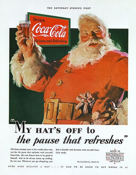 Santa Saturday Evening Post Ad - Coca-Cola - 1931 Coke Santa, Haddon Sundblom, Coca Cola Santa Claus, Christmas In Ireland, Christmas Ads, Coca Cola Santa, Christmas Advertising, Santa Klaus, Santa Claus Images