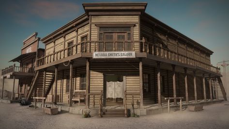 ArtStation - [Unity] Modular Wild West Saloon, Evgenii Gubanov Wild West Saloon, Old Western Towns, Old West Town, Western Saloon, West Town, Western Town, Shop Buildings, Ark Survival Evolved, Fantasy Adventure