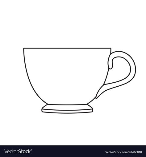 Tea Cup Drawing Simple, Tea Cup Outline, Cup Outline, Tea Cup Drawing, V Logo Design, Paper Tea Cups, Cute Tea Cups, London Tea, Rainbow Ribbon