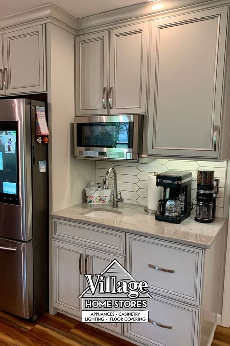 Kitchen Bar Sink Ideas, Kitchen Coffee Bar With Microwave, Microwave Cubby Built Ins, Microwave Butlers Pantry, Microwave Unit In Kitchen Ideas, Microwave Builtin Cabinet, Microwave Under Cabinet Shelf, Microwave Bar Ideas, Microwave Over Coffee Bar