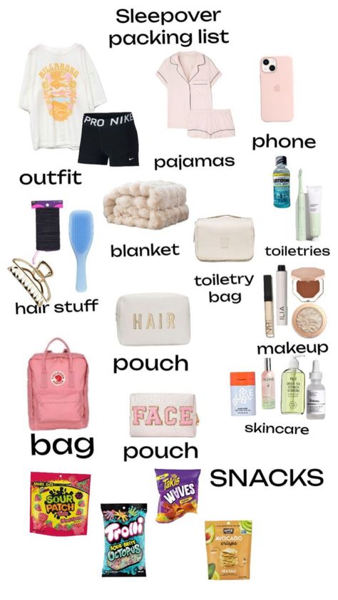 List Sleepover, Sleepover Checklist, Sleepover Packing, Sleepover Packing List, Overnight Essentials, Ultimate Sleepover, Trip Essentials Packing Lists, Road Trip Necessities, Fun Sleepover Activities