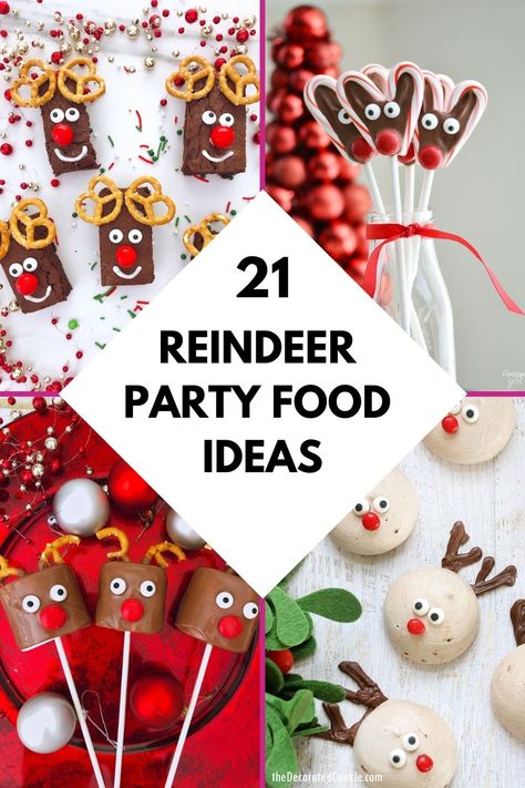 Reindeer Sandwich Kids, Reindeer Games Christmas Party Kids, Kid Holiday Party Food, Children’s Christmas Party Food, Rudolph Snacks For Kids, Reindeer Droppings Recipes, Reindeer Appetizers, Rudolph Party Food, Reindeer Treats For Kids