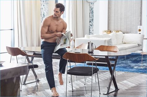 Model David Gandy goes shirtless in a pair of pajama pants from his spring-summer 2017 Autograph line. David Gandy Style, David James Gandy, David James, David J, David Gandy, Pyjama Bottoms, Male Models, Male Model, Autograph