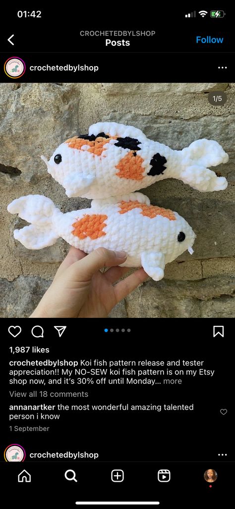 Carpe Koi, Fish Patterns, Koi Fish, Koi, Crochet Crafts, Fish, Etsy Shop, Sewing, Knitting