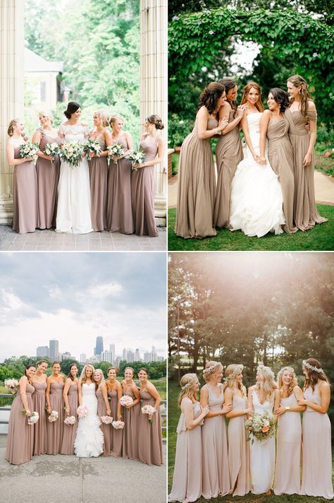 Your girls should look gorgeous but still let you stand out, and that's why neutral bridesmaid dresses are making a huge comback this year! Neutral dresses are effortlessly beautiful, easy to accessorize, and go well with pretty much every theme color. You can mix metallics or jewel tones with neutral colors to create a fashion statement, or add pretty pastels for a more romantic look. Join us as we introduce some of the most popular neutral colors bridesmaids love, along with our recomme... Beige Wedding Theme, Brown Weddings, Upscale Wedding, Bridesmaid Outfits, Spring Bridesmaid Dresses, Neutral Bridesmaid Dresses, Neutral Dresses, Sheath Wedding Gown, Fall Bridesmaid Dresses