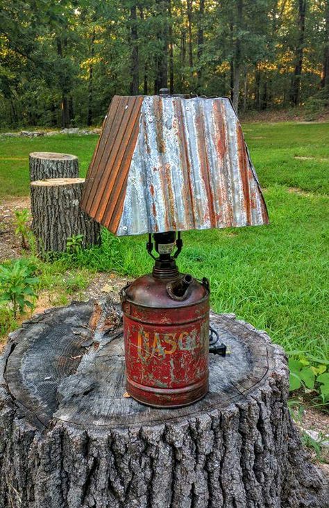 Diy Luminaire, Gas Cans, Corrugated Metal, Rustic Lighting, Metal Projects, Repurposed Furniture, Rustic Furniture, Awe Inspiring, Lampshades