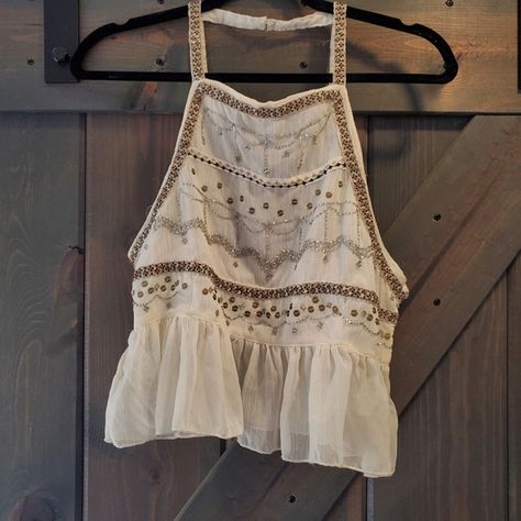 Free People White Sequin Tank Top Tank Top With Buttons, Top With Buttons, Sequin Tank Top, Makeup Stain, Sequin Tank, Sequin Tank Tops, Summer Tank, White Summer, Free People Tops