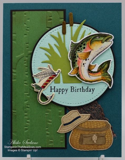 Stampin Up Best Catch, Fishing Birthday Cards, Fishing Cards, Masculine Birthday Cards, Fishing Birthday, Boy Cards, Birthday Cards For Men, Fishing Theme, Stamping Up Cards