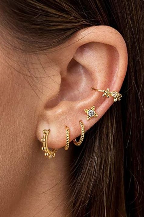 Mix and match the perfect hoop and stud earrings to get the look. Ball Earrings Gold, Gold Huggie Hoop Earrings, Curated Ear, 14k Gold Hoop Earrings, Ball Earrings, Hypoallergenic Jewelry, Huggie Hoop Earrings, Ear Jewelry, Huggies Earrings