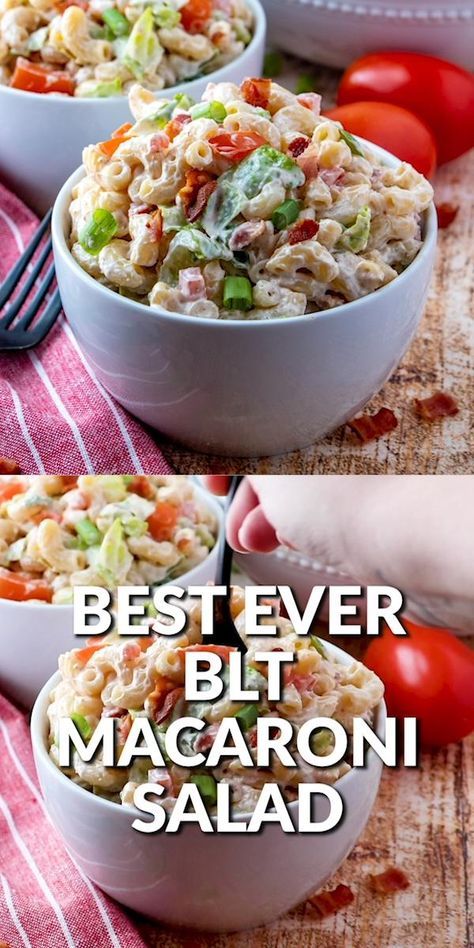 Coleslaw With Tomatoes Recipe, Blt Macaroni Salad Recipe, Corkscrew Pasta Recipes, Best Salad Recipes For Party, Pasta Salads For Parties, Macaroni Dishes, Best Pasta Salad Recipe, Pasta Salad With Tomatoes, Blt Macaroni Salad