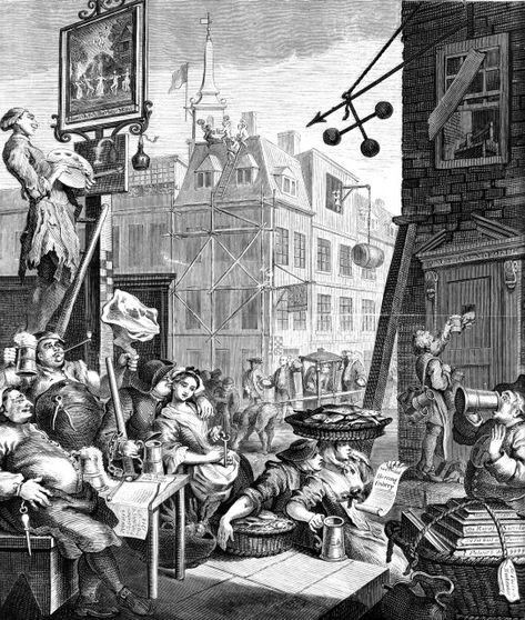 William Hogarth’s - Beer Street William Hogarth, London History, English Artists, Picture Library, Caricatures, Photographic Prints, Art History, 18th Century, Gin