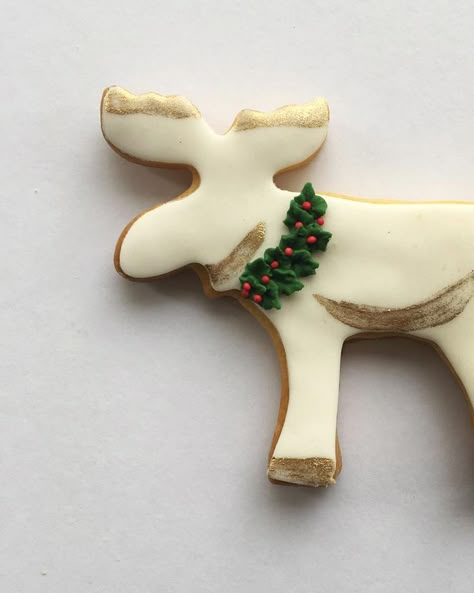 Lorena Rodriguez. Moose cookie. Christmas cookies Moose Cookies, Woodland Cookies, Cute Moose, Christmas Cookie Swap, Cookies For Christmas, Cookie Christmas, Paint Cookies, Christmas Moose, Sugar Cookie Designs