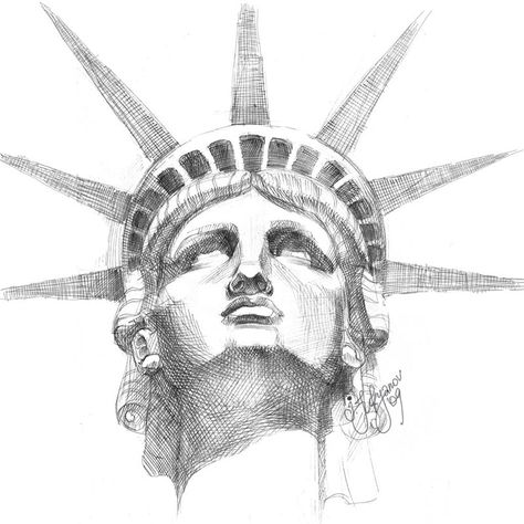 Statue Of Liberty Crown, Statue Of Liberty Drawing, Human Face Drawing, Liberty Tattoo, Liberty Statue, Sketching Ideas, Drawing Heads, The Statue Of Liberty, Face Sketch