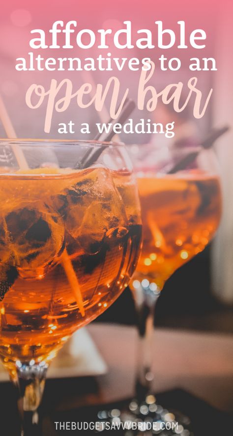 This post may contain affiliate links. Click here  to learn more.  If you're looking for a simple way to cut down on your wedding reception expenses, you'll probably want to skip the open bar. Check out these affordable alternatives to an open bar to entertain your guests for less!text after content The post Savvy Alternatives to an Open Bar for Your Wedding Reception appeared first on The Budget Savvy Bride - helping couples plan beautiful weddings on a budget they can actually afford!!. Wedding Reception Alternatives, Wedding Reception On A Budget, Wedding Drinks Reception, Open Bar Wedding, Wedding Alcohol, Bar Wedding Reception, Reception Bar, Signature Cocktails Wedding, Wedding Diet