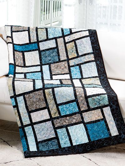 Show Off Beautiful Fabric in This Super Easy Quilt - Quilting Digest Double Focus Quilt Pattern Free, Annie’s Quilt Patterns, Three Step Quilt Pattern Free, Mixed Block Quilt, Super Simple Quilt Patterns, Sewing Patterns Quilts, Throw Quilt Pattern Easy, Quilts With Rectangles, Diamond Quilting Designs