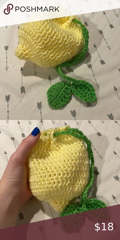 Crochet drawstring handmade lemon pouch trinket bag fruit bag Trinket Bag, Crochet Lemon, Crochet Drawstring, Fruit Bag, Lemon, Pouch, Fruit, Handbags, Crochet