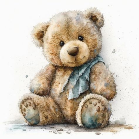 Teddy Watercolor, Teddy Bear Clipart, Baby Door, Clipart Baby, Bear Clipart, Watercolor Nursery, Cute Animal Clipart, Personalized Greeting Cards, Vintage Teddy Bears