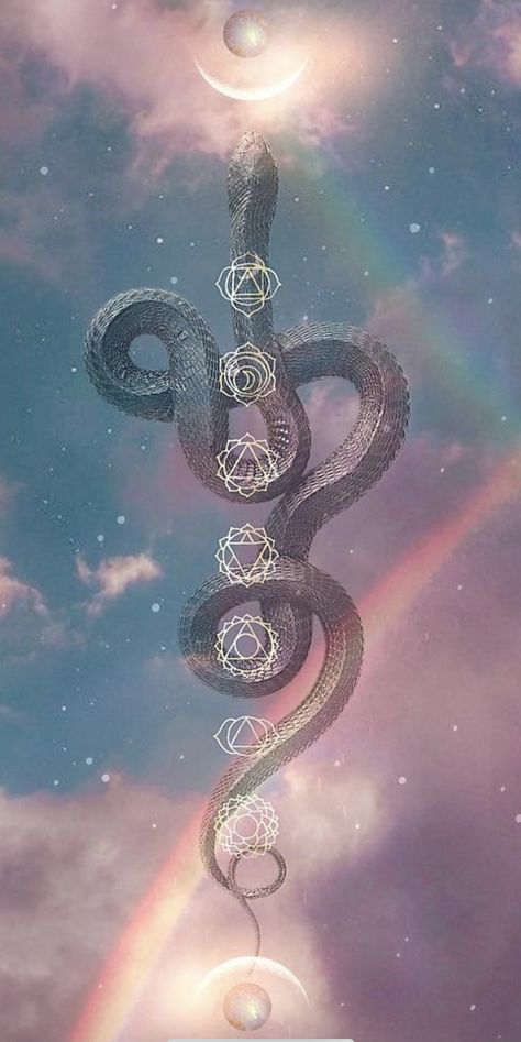 Kundalini Tattoo, Sacred Feminine Art, Kemetic Spirituality, Kundalini Meditation, Spiritual Pictures, Chakra Art, Vision Board Images, Snake Art, Spiritual Artwork