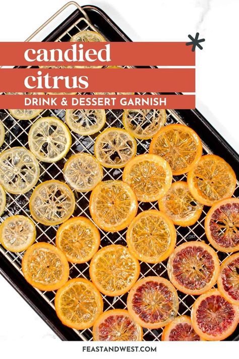 Use some candied citrus as a sugary sweet garnish on any of your favorite cocktails. It’s the perfect way to elevate any creation and it’s extremely simple to make! https://feastandwest.com/candied-citrus/ Homemade Rock Candy, Drink Garnish, Candied Oranges, Frozen Drinks Alcohol, Candied Lemon Slices, Candied Citrus, Key Lime Pie Bars, Citrus Drinks, Breakfast Cocktails