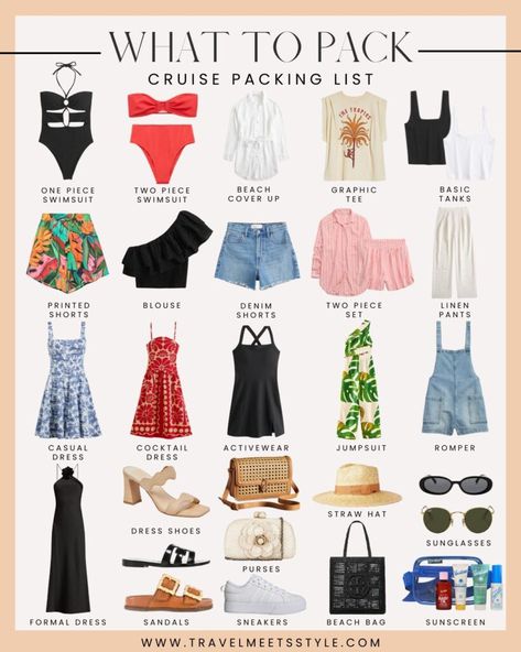 Sail in style: The ultimate cruise outfits packing list for every adventure 2024 - Travel Meets Style Cruise Capsule Wardrobe Bahamas, Cruise To Bahamas Outfits, 3 Day Cruise Packing List, Bahama Cruise Outfits For Women, Outfits For Bahamas, Bahamas Cruise Outfits, Carribean Cruise Outfits, Cruise Outfit Ideas, Cruise Ship Outfits