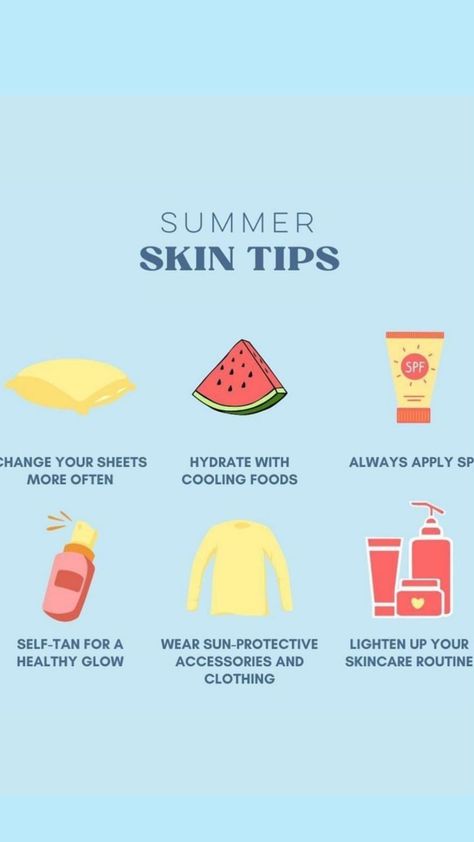 summer skin care tips faces Swimming Skin Care Tips, Skincare For Summer, Summer Skin Care, Summer Skin Care Tips Home Made, Esthetician Tips Spf, Summer Skincare Tips, Summer Smell, Summer Skin Care Tips, Summer Skincare Routine