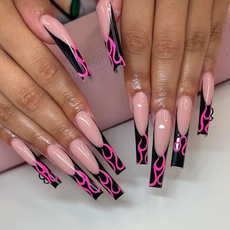 Drip Nails, Simple Acrylic Nails, Exotic Nails, Long Acrylic Nails Coffin, Acrylic Nails Coffin Pink, Black Nail Designs, Unique Acrylic Nails, Long Square Acrylic Nails, Black Nail