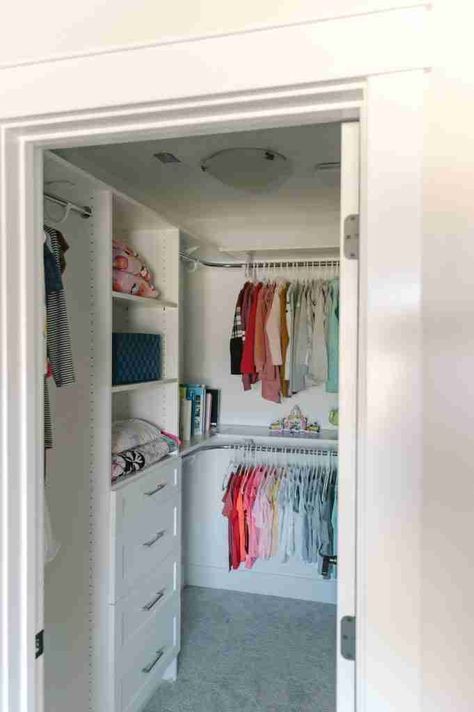 Ready to maximize your closet's potential? Want an idea for lego organization? Check out these 5 bedroom closet organization ideas and systems. Custom closet organization systems including shelves, built in drawers, mirror, shoe storage, pant rack and more. #legoorganization #bedroomcloset #closetorganization #hisandherscloset #kidcloset #bedroomclosetorganization Kids Closet Built Ins, Shared Closet Organization Kids, Kids Bedroom Closet Ideas, Toddler Girl Closet Organization, Kids Walk In Closet Ideas, Girls Walk In Closet, Toddler Girl Closet, Kids Closet Designs, Girls Closet Ideas