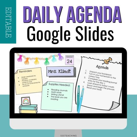 Plan your days! How to create a daily agenda in Google Slides for your classroom Classroom Agenda, Test Prep Motivation, Agenda Slide, Happy Classroom, December Morning, Meeting Ideas, Daily Schedule Template, Happy Teacher, Book Reading Journal