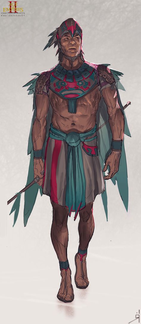 Modern Aztec Warrior, Aztec Warrior Character Design, Incan Warrior, Aztec Character, Warrior Illustration, Jungle Warriors, Eagle Warrior, Amazing Digital Art, Aztec Culture