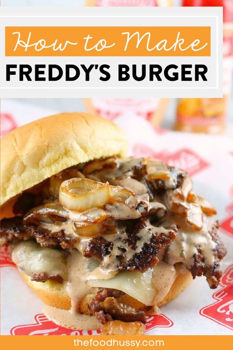 Freddy's Frozen Custard & Steakburgers is our family's favorite fast food burger! This Freddy's Burger Recipe is a delicious way to bring that steakburger taste home and make it for the whole family! via @foodhussy Freddys Burgers, Fast Food Burger, Brunch Bake, Specialty Sandwiches, Home Burger, Best Burger Recipe, Sandwiches Wraps, Onion Burger, Food Burger