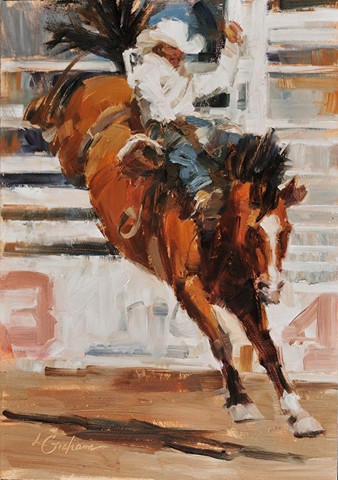 In the Money by Lindsey Bittner Graham, Oil, 10 x 7 Western Artwork, Bucking Bronco, Cowgirl Art, Western Paintings, Excellence Award, Cowboy Art, Horse Drawings, Southwest Art, Equine Art