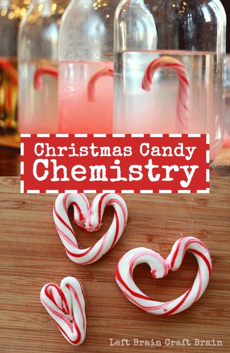 Christmas Experiments, Candy Chemistry, Chemistry Christmas, Candy Cane Experiment, Christmas Stem Activities, Christmas Science Experiments, Candy Science, Brain Craft, Winter Science