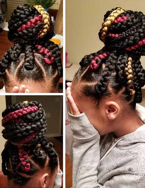 20 Funky Fresh Styling Ideas For Jumbo Box Braids Twisted Braid Hairstyles, Jumbo Box Braids Styles, Box Braids Bun, Kids Natural Hair, Hairstyle For Kids, Twisted Braid, Big Box Braids, Big Braids, Short Box Braids