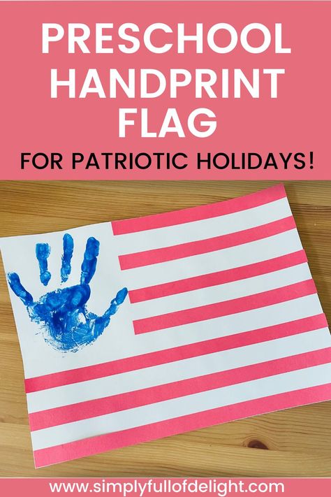 handprint flag craft for patriotic holidays Summer Preschool Art, Flag Day Crafts, Handprint Flag, Preschool 4th Of July, Young Toddler Activities, Classroom Holiday Crafts, American Flag Crafts, July Crafts For Kids, Summer Preschool Crafts