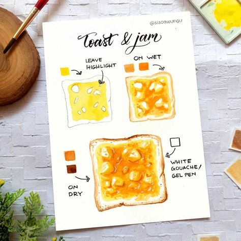 Sisca Wungu on Instagram: “Do you think this looks like apricot or mango jam? 😆” Akvarel Illustration, Artist Hue, Watercolor Painting Ideas, Watercolor Food Illustration, Beautiful Dawn, Mango Jam, Food Art Painting, Fun Watercolor, Seni Pastel