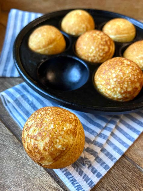 Danish Pancake Balls, Aebleskiver Recipe, Pancake Balls, Danish Pancakes, Gooseberry Jam, Danish Dessert, Gluten Free Party Food, Gluten Free Party, Strawberry Rhubarb Jam