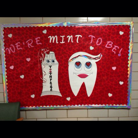 February dental hygiene bulletin board. No Cavity Club Ideas Bulletin Boards, Dental Hygiene Bulletin Board Ideas, Dental Office Bulletin Board Ideas, Dental Bulletin Board Ideas, Valentines Dental, Dental Health Week, Nurse Bulletin Board, Health Bulletin Boards, Office Bulletin Boards