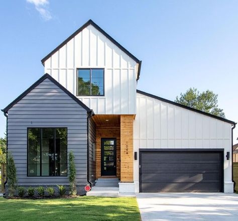 8 Striking Black Garage Door Ideas to Up Your Curb Appeal Ultra Modern Farmhouse, Florida Farmhouse, Black Garage, Home Designs Exterior, Siding Options, Different Elements, Contemporary Exterior, Modern Farmhouse Exterior, Casa Exterior